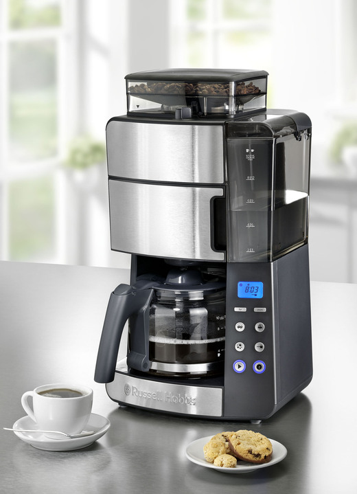 Haushalt & Küche - Russell Hobbs Kaffeemaschine mit integriertem Kegelmahlwerk, in Farbe SCHWARZ-SILBER