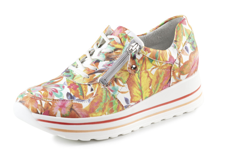Schuhe - Waldläufer Sneaker aus beschichtetem, floral bedrucktem Textilmaterial, in Größe 3 1/2 bis 8, in Farbe WEISS-BUNT Ansicht 1