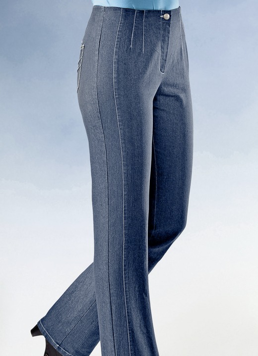 Hosen mit Knopf- und Reißverschluss - Jeans mit angeschnittenem Bund, in Größe 019 bis 096, in Farbe HELLBLAU Ansicht 1
