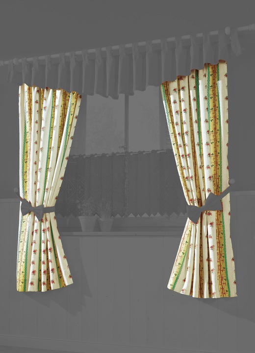 Kurzgardinen - Seitenschal-Garnitur in Leinen-Optik, in Größe 340 (H125xB 60 cm) bis 436 (H225xB132 cm), in Farbe NATUR-ROT Ansicht 1