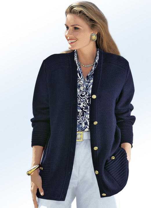 Strickjacken - Strickjacke mit Schurwolle Strickjacken - Strickjacke mit Schurwolle, in Größe 038 bis 052, in Farbe MARINE
