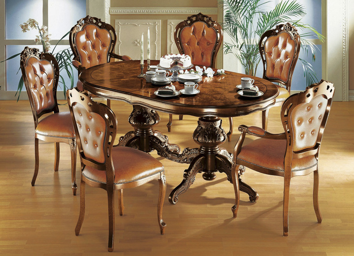 Stühle & Sitzbänke - Esszimmer-Stühle und Sessel mit Lederbezug, in Farbe CREME/NUSSBAUM, in Ausführung Ledersessel Ansicht 1