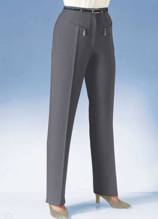 Hosen mit Knopf- und Reißverschluss - Hose mit paspelierten Reißverschluss-Taschen Hosen mit Knopf- und Reißverschluss - Hose mit paspelierten Reißverschluss-Taschen, in Größe 018 bis 088, in Farbe DUNKELGRAU