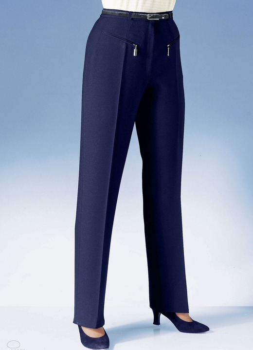 Hosen mit Knopf- und Reißverschluss - Hose mit paspelierten Reißverschluss-Taschen, in Größe 018 bis 088, in Farbe MARINE Ansicht 1
