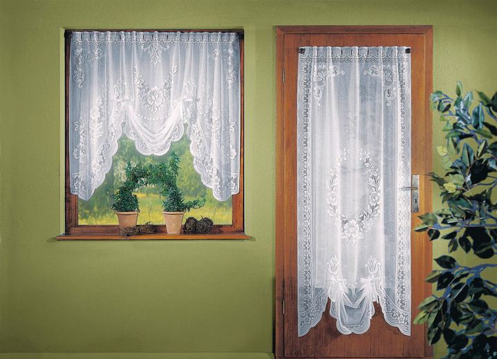 - Fensterdekoration mit Stangendurchzug, in Größe 022 (Store, M-Form H100xB120 cm) bis 172 (Tür-Store, H180xB 90 cm), in Farbe WEISS Ansicht 1