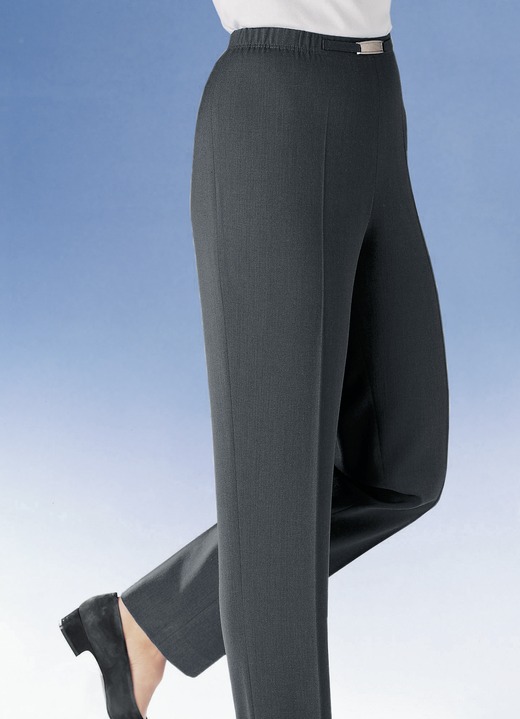 Hosen in Schlupfform - Hose mit Metallzier am Bund in 8 Farben Hosen in Schlupfform - Hose mit Metallzier am Bund in 8 Farben, in Größe 018 bis 275, in Farbe ANTHRAZIT MEL.