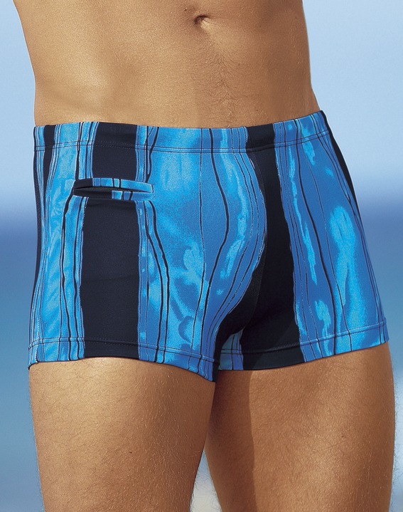 Badehosen - Badehose in Kastenform mit Reißverschlusstasche, in Größe 005 bis 013, in Farbe NAVY-BLAU