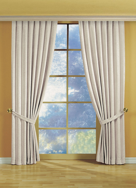 Klassisch - Fensterdekoration aus schwerer Thermo-Chenille-Qualität, in Größe 364 (H150xB135 cm) bis 464 (H245xB270 cm), in Farbe CREME, in Ausführung mit Universalschienenband Ansicht 1