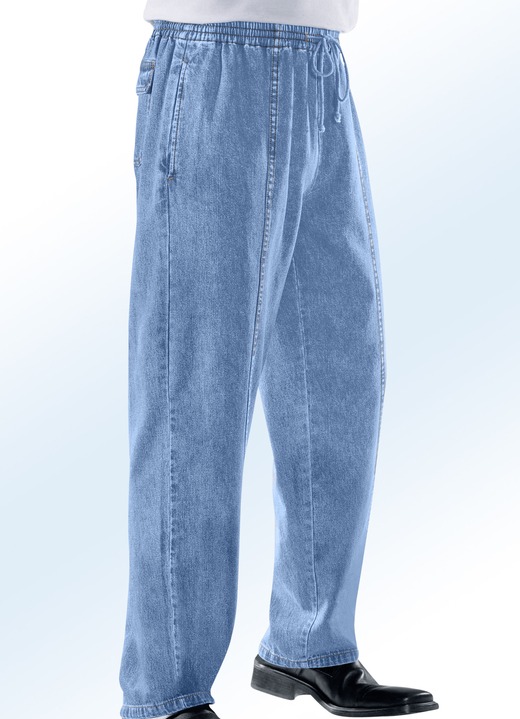 Jeans - Schlupfjeans mit Gummibund und Kordelzug in 4 Farben Jeans - Schlupfjeans mit Gummibund und Kordelzug in 4 Farben, in Größe 024 bis 110, in Farbe HELLBLAU