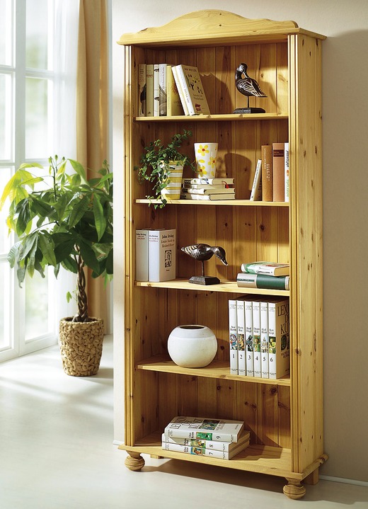 Möbel - Bücherregal aus massivem Kiefernholz, in Farbe NATUR, in Ausführung Regal, groß Ansicht 1