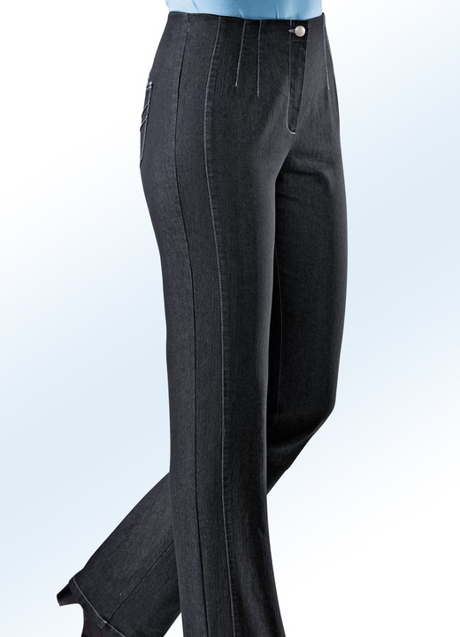 Hosen mit Knopf- und Reißverschluss - Jeans mit angeschnittenem Bund, in Größe 019 bis 096, in Farbe SCHWARZ Ansicht 1