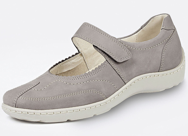 Slipper & Schnürschuhe - Waldläufer, bequeme Damen-Slipper, Weite H, mit herausnehmbarem Fußbett, in Größe 4 bis 8 1/2, in Farbe KIESEL Ansicht 1