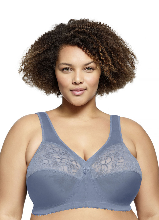 BH ohne Formbügel - Glamorise Stütz-BH mit Spitze, in Größe 080 bis 130, in Cup B, in Farbe RAUCHBLAU Ansicht 1