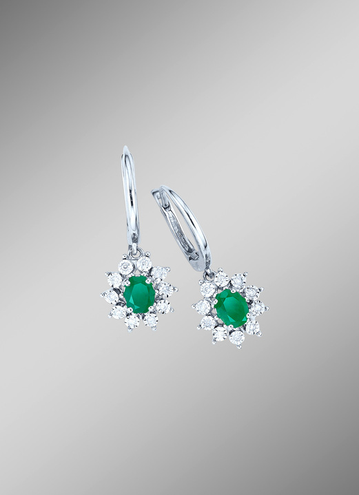 - Hochwertige Ohrringe mit echt Smaragd und Diamanten, in Farbe