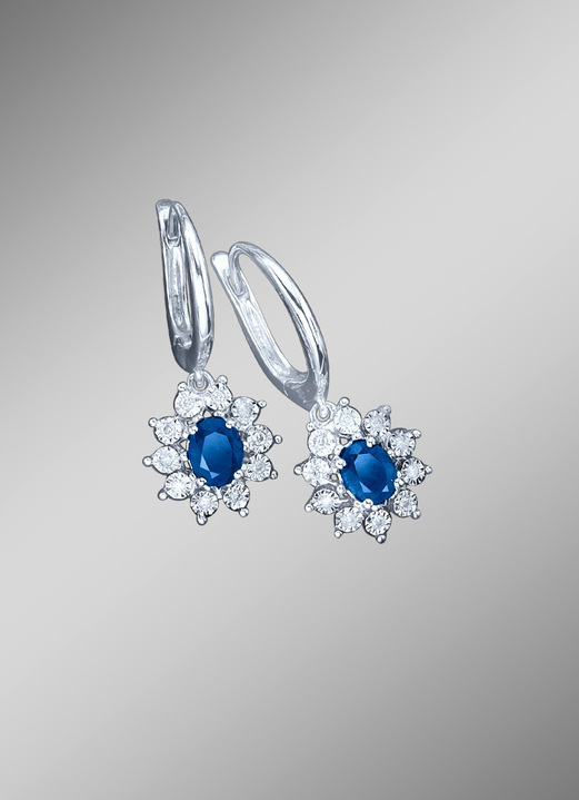 - Ohrringe mit echt Safir und Diamanten, in Farbe