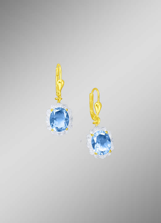 - Ohrringe mit echt Blautopas und Diamanten, in Farbe