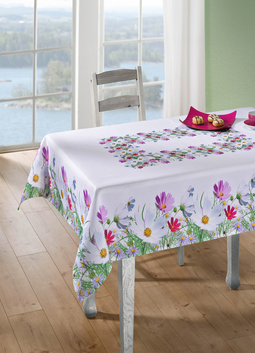 Heimtextilien - Frühlingshafte Tisch- und Raumdekoration mit Blüten-Motiv, in Größe 130 (Deckchen, 35/ 50 cm) bis 404 (Kissenhülle, 40/ 40 cm), in Farbe WEISS/BUNT Ansicht 1