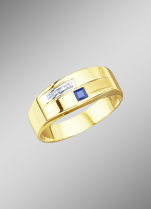- Herrenring in Bicolor mit Diamant und echt blauem Safir - Herrenring in Bicolor mit Diamant und echt blauem Safir, in Größe 180 bis 240, in Farbe