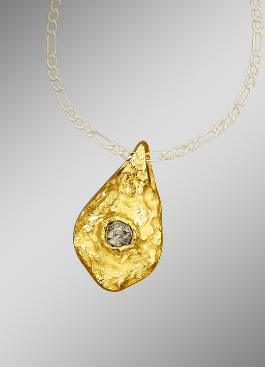 - Massiver handgearbeiteter Anhänger mit Rohdiamant, in Farbe