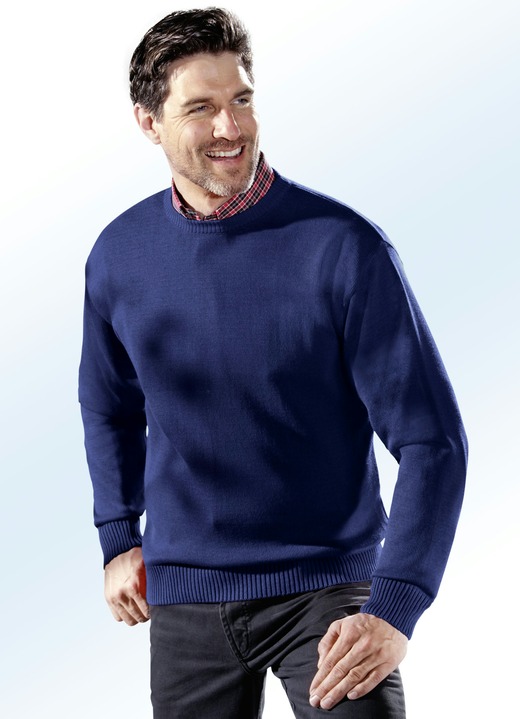 Uni - Pullover mit rundem Halsausschnitt in 4 Farben, in Größe 044 bis 062, in Farbe MARINE Ansicht 1