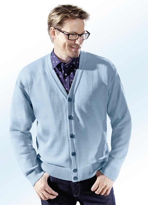 Strickjacken - Cardigan mit durchgehender Knopfleiste in 5 Farben Strickjacken - Cardigan mit durchgehender Knopfleiste in 5 Farben, in Größe 044 bis 062, in Farbe BLEU
