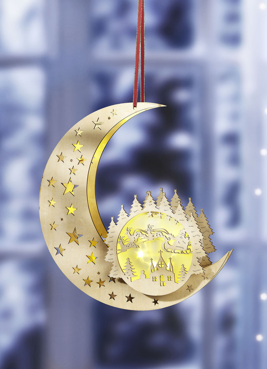 Weihnachten - Beleuchteter Mond aus Holz, in Farbe NATUR
