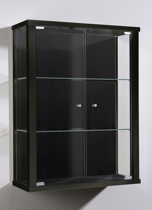 Möbel - Hängevitrine mit ESG-Sicherheitsglas, in Farbe SCHWARZ, in Ausführung ohne LED-Beleuchtung Ansicht 1