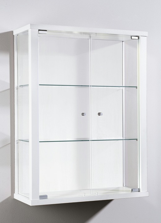 Möbel - Hängevitrine mit ESG-Sicherheitsglas, in Farbe WEISS, in Ausführung ohne LED-Beleuchtung Ansicht 1