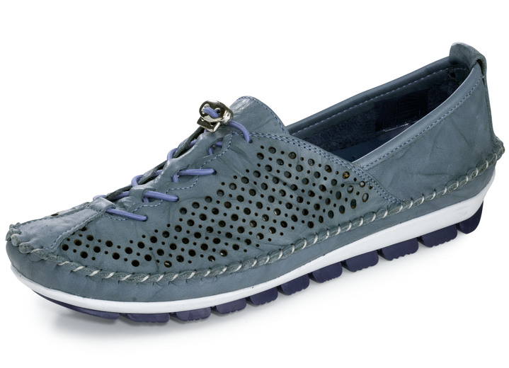 Schuhe - Gemini Mokassin-Slipper mit sommerlicher Perforierung, in Größe 036 bis 042, in Farbe JEANS Ansicht 1