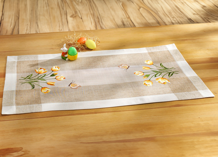 Heimtextilien - Tisch- und Raumdekoration mit Tulpen und Schmetterlinge, in Größe 102 (Läufer, 40/ 85 cm) bis 404 (Kissenbezug, 40/ 40 cm), in Farbe SEKT Ansicht 1