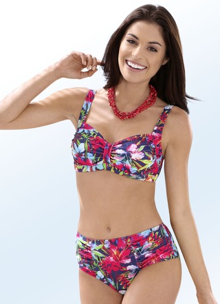 Bikini mit herausnehmbaren Softschalen, Zierschlaufe und Druckdessin allover