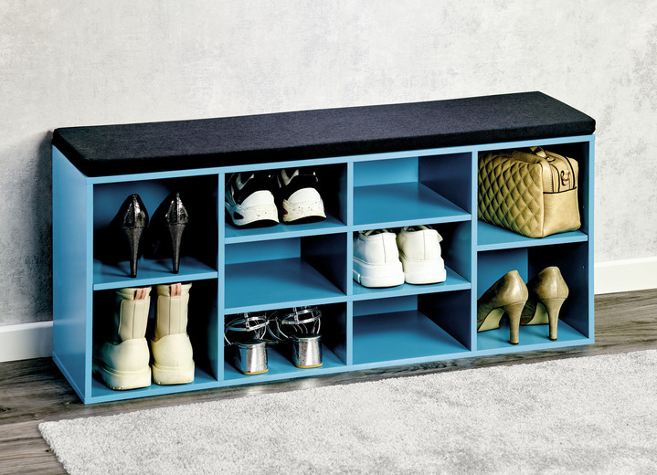 Garderobenmöbel - Schuhbank mit Sitzkissen, in Farbe BLAU Ansicht 1