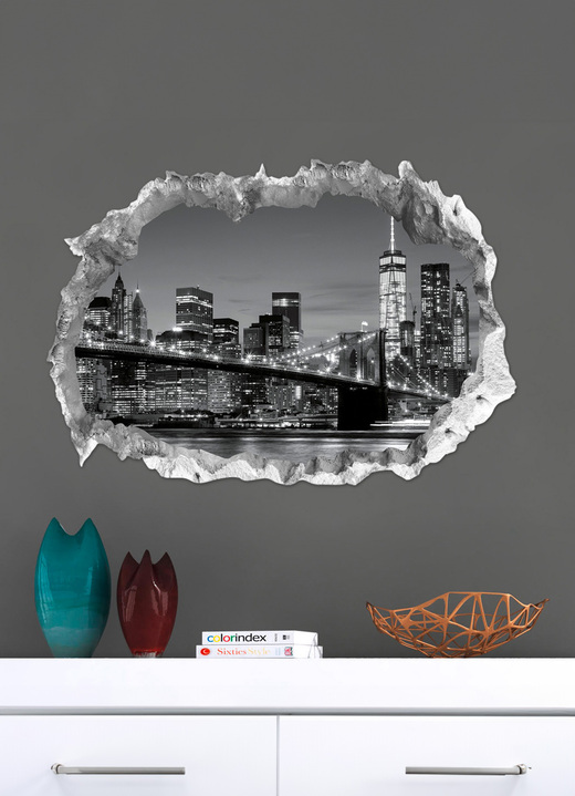 Landschaft - 3D-Wand-Tattoo New York mit beeindruckendem 3D-Effekt, in Farbe GRAU Ansicht 1