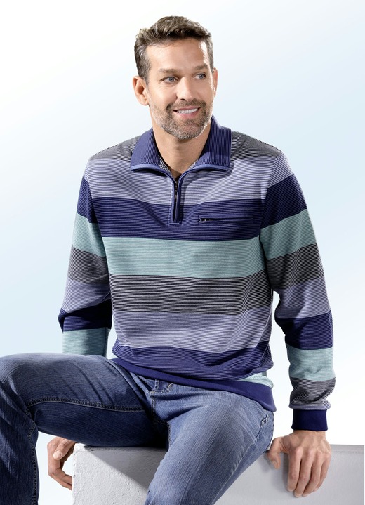 Shirts & Sweatshirts - Troyer mit kurzem Reißverschluss, in Größe 046 bis 062, in Farbe MARINE-MINT-HELLBLAU-WEISS