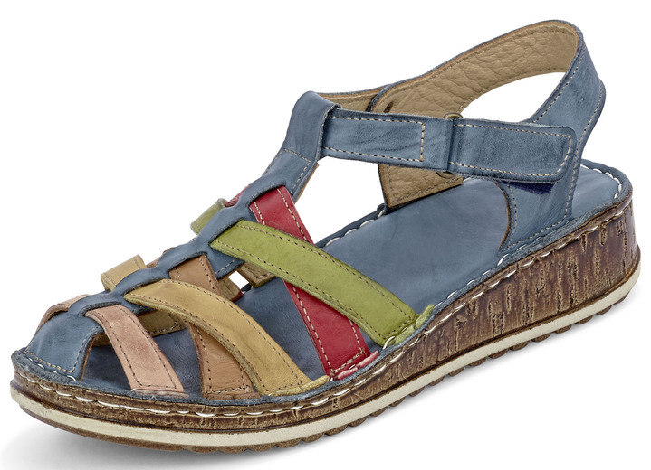 Sandaletten & Pantoletten - Gemini Riemchen-Sandalette mit dezenter Knitter-Struktur, in Größe 036 bis 042, in Farbe JEANS-BUNT