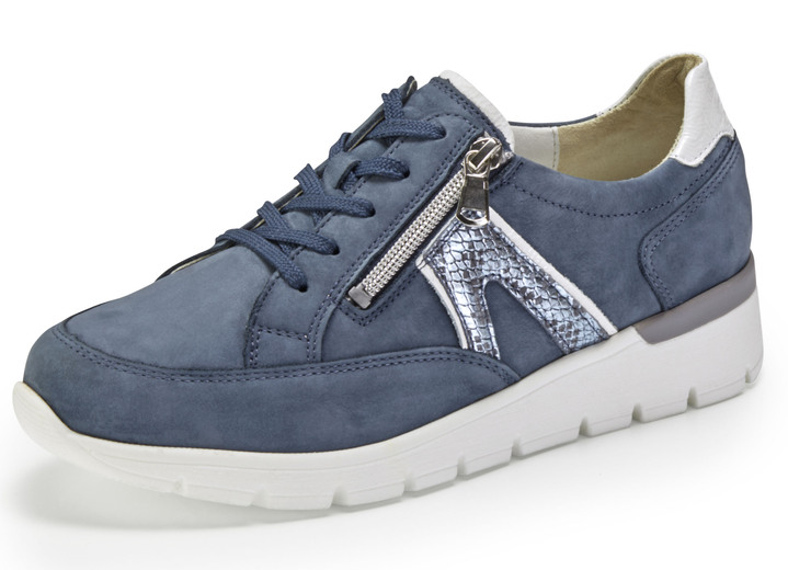 Slipper & Schnürschuhe - Waldläufer Schnürschuh aus interessantem Materialmix , in Größe 3 1/2 bis 8, in Farbe JEANS-WEISS Ansicht 1