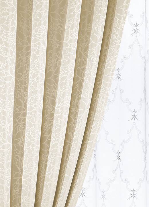 Klassisch - Übergardinen-Garnitur mit Universalschienenband, in Größe 365 (145x135 cm) bis 899 (2er-Pack Raffhalter, 70 cm), in Farbe CREME Ansicht 1