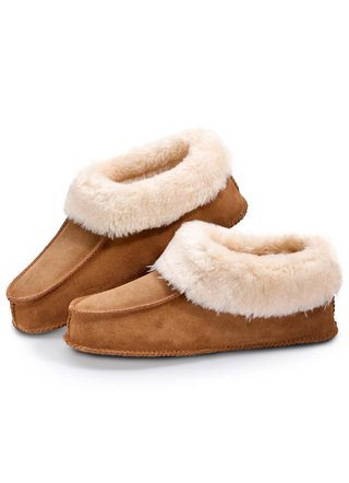 Leder-Hausschuhe mit flauschigem Innenfell