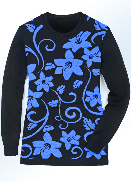 - Pullover mit Jacquardmuster und Cloqué-Effekten, in Größe 038 bis 054, in Farbe BLAU-SCHWARZ