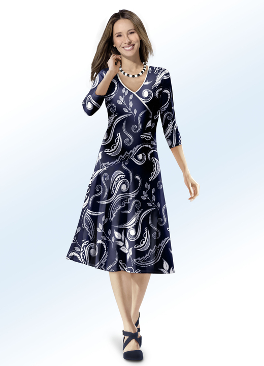 Kurzarm - Kleid mit Kontrasteinfassung, in Größe 036 bis 552, in Farbe NACHTBLAU-ECRU