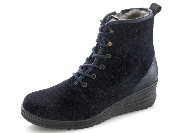 - Schnür-Stiefelette mit echtem Lammfellfutter, in Größe 036 bis 041, in Farbe DUNKELBLAU