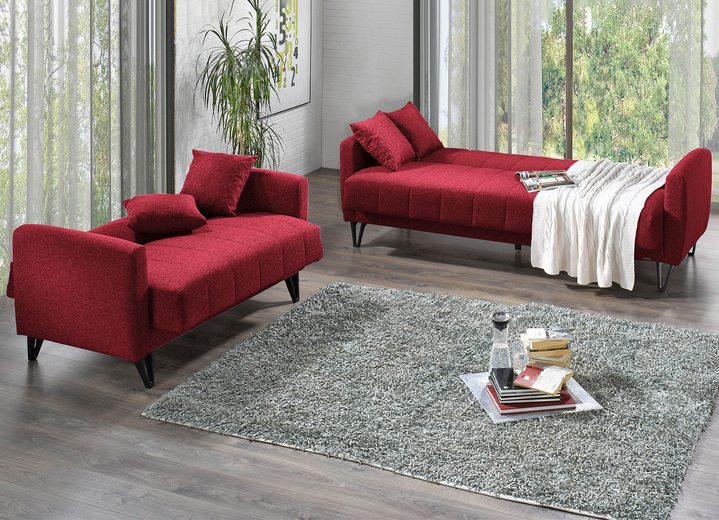 Sessel - Frei im Raum aufstellbare Polstermöbel mit Kippfunktion, in Farbe ROT, in Ausführung Dreisitzer Ansicht 1