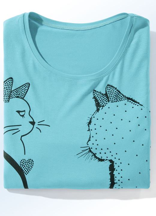 Shirts mit Strass - Shirt mit Kontrast-Druck in 2 Farben Shirts mit Strass - Shirt mit Kontrast-Druck in 2 Farben, in Größe 038 bis 054, in Farbe TÜRKIS