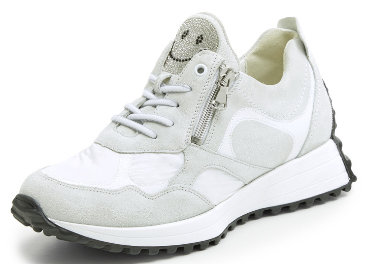- Waldläufer Sneaker mit frecher Glitzer-Applikation, in Größe 3 1/2 bis 8, in Farbe EISGRAU-WEISS Ansicht 1