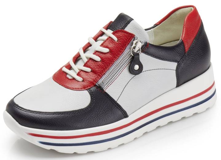Slipper & Schnürschuhe - Waldläufer Sneaker aus bestem Nappaleder, in Größe 3 1/2 bis 8, in Farbe BLAU-WEISS-ROT Ansicht 1