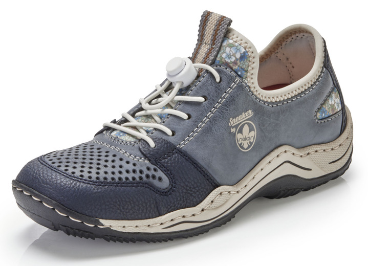 Slipper & Schnürschuhe - Rieker Sneaker mit Schnellverschluss, in Größe 036 bis 042, in Farbe JEANSBLAU-BEIGE Ansicht 1