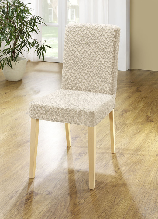 Sessel- & Sofaüberwürfe - Stretchbezüge mit schöner Strukturierung, in Größe 101 (Sesselbezug) bis 115 (Stuhlbezüge, 4er-Set), in Farbe CREME Ansicht 1