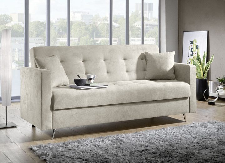 Schlafsofas - Schlafsofa auf Chromfüßen mit Bettkasten, in Farbe CREME Ansicht 1
