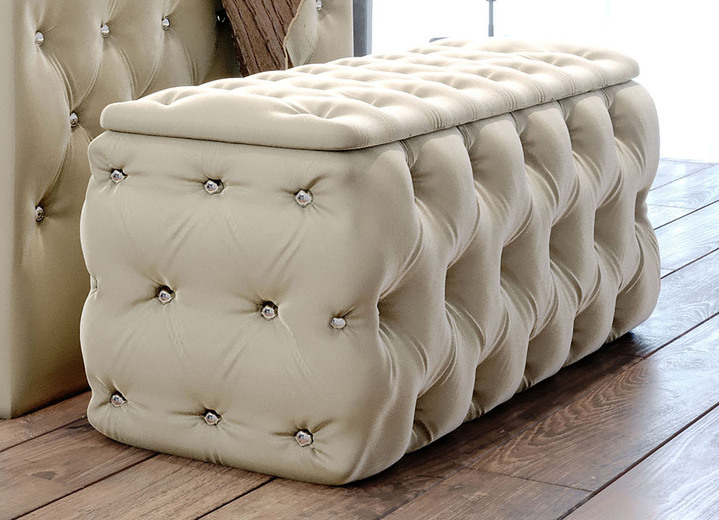 Kleinmöbel - Sitztruhe mit Steppung und Strasssteinen, in Farbe CREME Ansicht 1