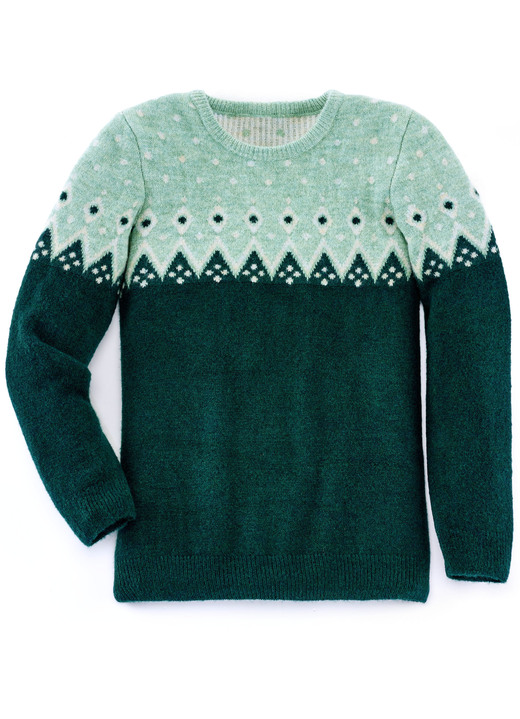 Langarm - Pullover mit flauschigem Garn Langarm - Pullover mit flauschigem Garn, in Größe 036 bis 052, in Farbe FLASCHENGRÜN-MINT-ECRU